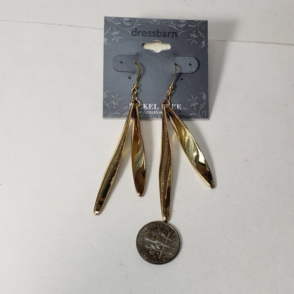 2/$30 Stylish Gold tone Fringed Drop Dangle Statement Earrings 3" long Jewelry - Picture 9 of 9